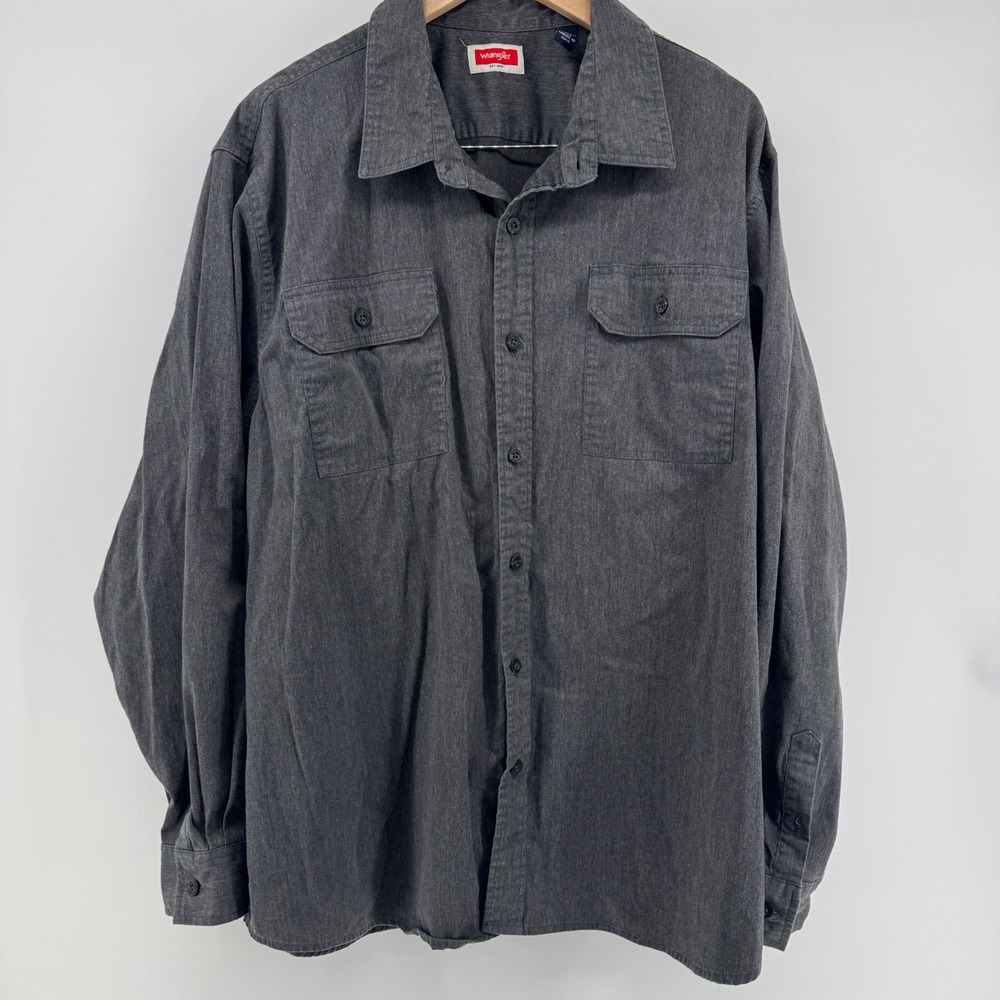 Wrangler Button Down Workwear Aesthetic Mens Charcoal Grey Shirt 2XL